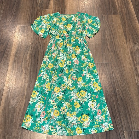 Rachel Rachel Roy Floral Printed Faux Wrap Midi Kelly Green Combo Dress M - Picture 4 of 13